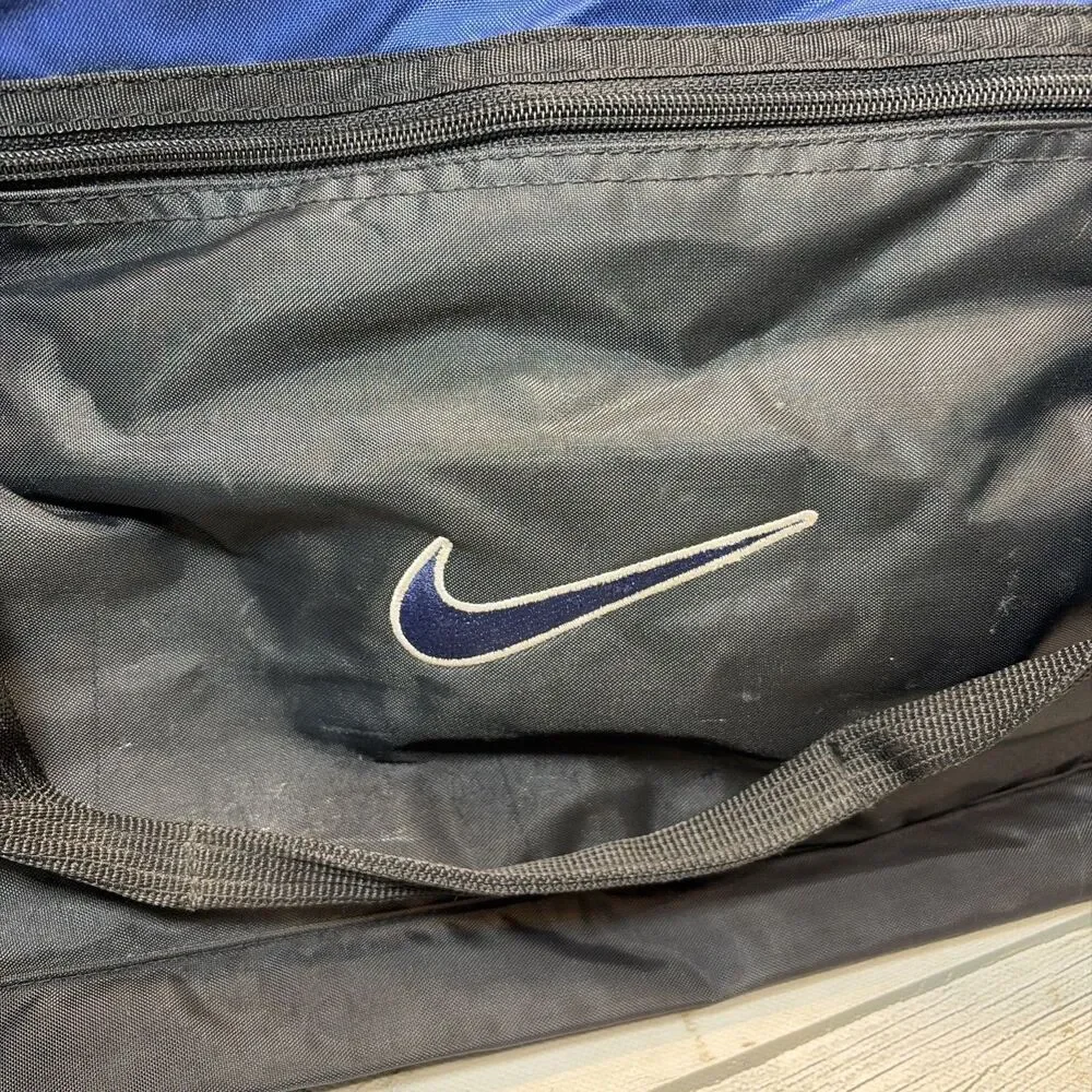 VTG 90s Y2k 2000s NIKE Swoosh Logo Blue Black Gym Travel Duffle Bag